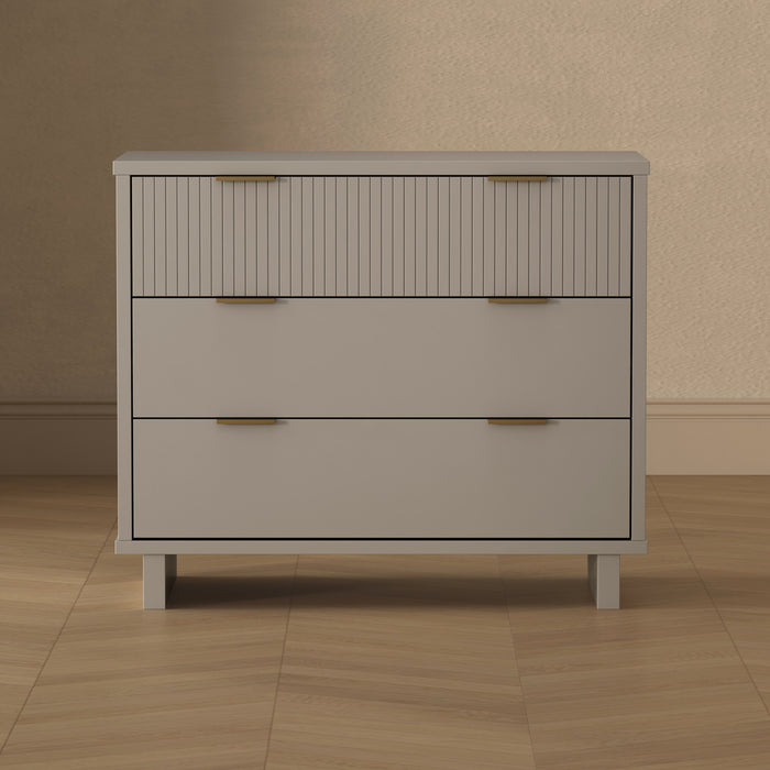 Commode contemporaine Elara 38\" en bois massif, gris clair (3 tiroirs)
