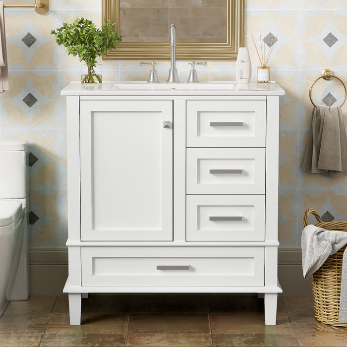 Katherine Meuble-lavabo De Salle De Bain 30 Po En Bois Massif Avec Lavabo Integre - Blanc