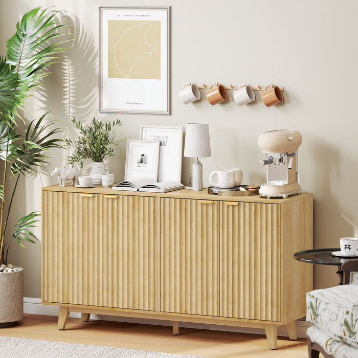 Buffet moderne de 55 po avec portes cannelees et pieds en bois naturel
