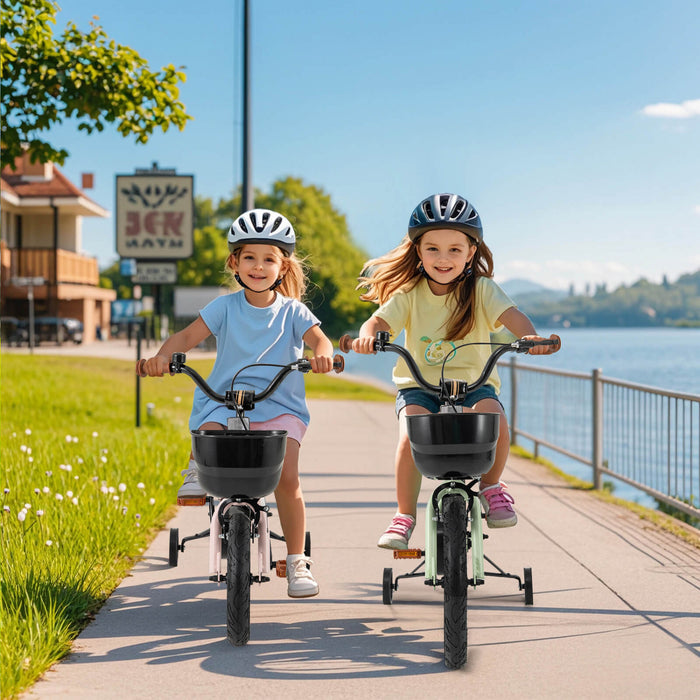 Costway 16\" Velo Pour Enfants Avec Roues D'entrainement Guidon Reglable Et Frein A Main Du Siege Vert