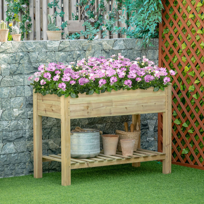 Outsunny Jardiniere Sur Pieds Avec Etagere Inferieure Carre Potager Sureleve Exterieur Lit De Culture Jardin Bois Massif De Sapin 45\" X 22\" X 33\" Vert