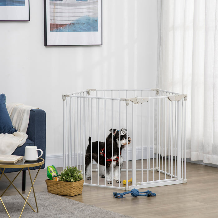 Pawhut Parc D'interieur Pliable Pour Chien De Petite Et Moyenne Taille Avec Porte, 5 Panneaux, 29\" De Haut, Pour Escalier, Porte, Couloir, Blanc
