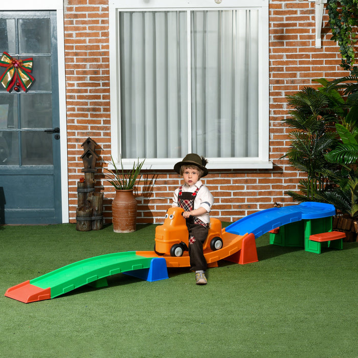 Qaba Montagnes Russes Haut Et Bas De 9,8 Pieds Pour Enfants, 4 Pieces, Montagnes Russes Pour Tout-petits, Jouet Avec Marches Laterales, Voiture Coulissante Avec Poignees, Pour 2 A 5 Ans