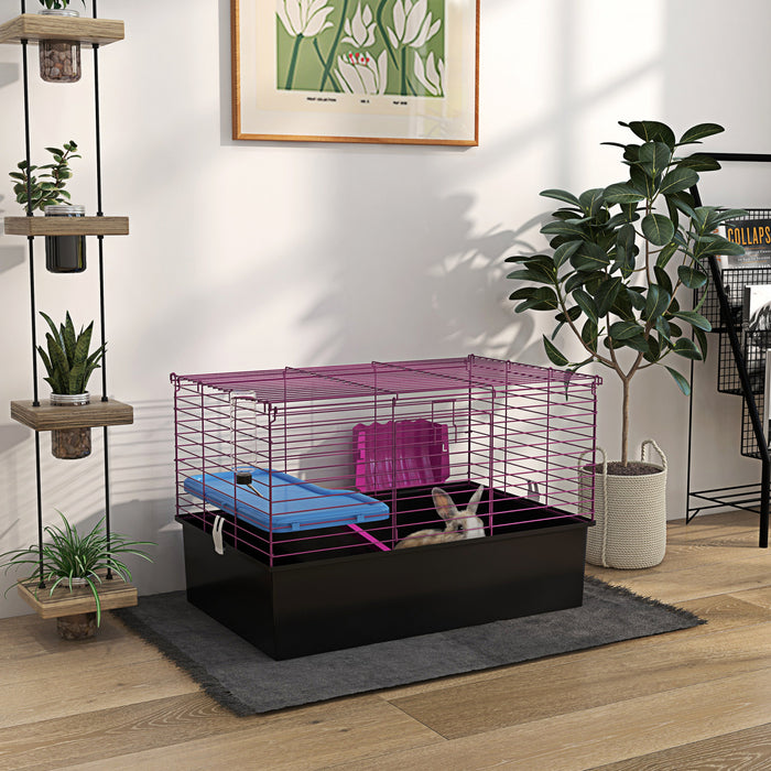 Pawhut Cage Pour Petits Animaux De 18.5\", Cage Pour Cochon D'inde Avec Bouteille D'eau, Plat De Nourriture, Plate-forme, Rampe, Pour Furet, Lapin, Chinchilla, Noir
