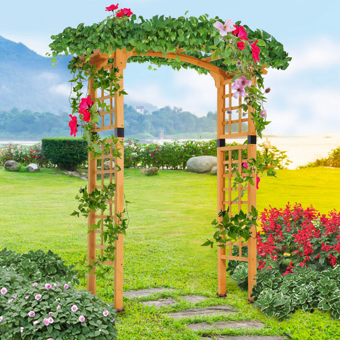 Outsunny 7,5 Pieds En Bois De Sapin Arche De Jardin Treillis Passerelle Exterieure Ronde Pergola Style Tonnelle Pour Plantes Grimpantes Decoratives Patio Pelouse Arriere-cour Fete Ceremonie