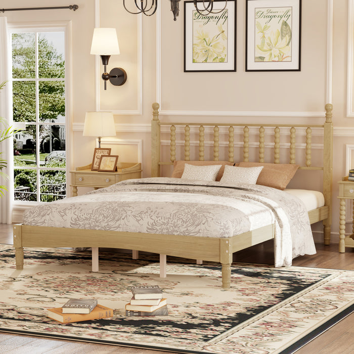 Oliver Lit Plateforme Retro en Bois avec Tete de Lit en Forme de Gourde et Support en Lattes en Bois Robustes, Taille Queen, Naturel