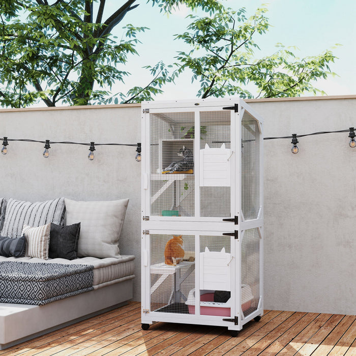 Maison Pour Chat En Bois Pour L'exterieur, Blanc