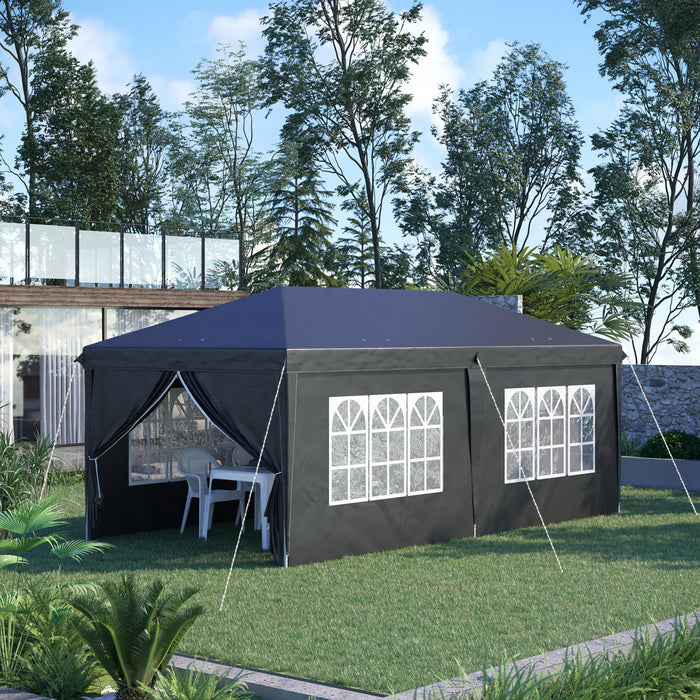 Outsunny 10x20pi Tente Exterieure Facile Pliable Gazebo Tente De Fete Auvent Abri De Jardin Abri, Noir