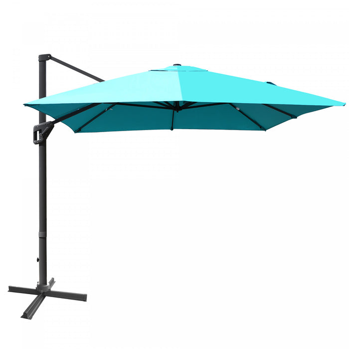 Costway Parasol cantilever 10'x13' pour terrasse, aluminium, rotation 360°, inclinable, turquoise