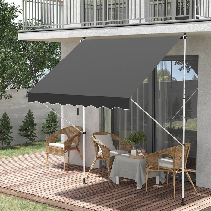 Store Banne Manuel Retractable 2l X 1,5l X 1,7-2,8h M Inclinaison Reglable Installation Rapide Metal Alu Polyester Gris
