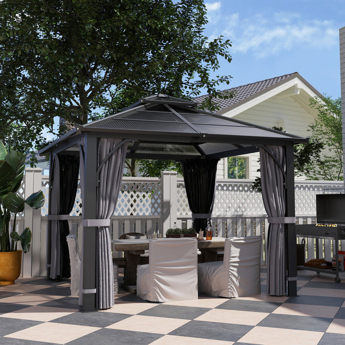 Outsunny Gazebo En Polycarbonate A Toit Rigide De 10' X 10' Avec Rideaux