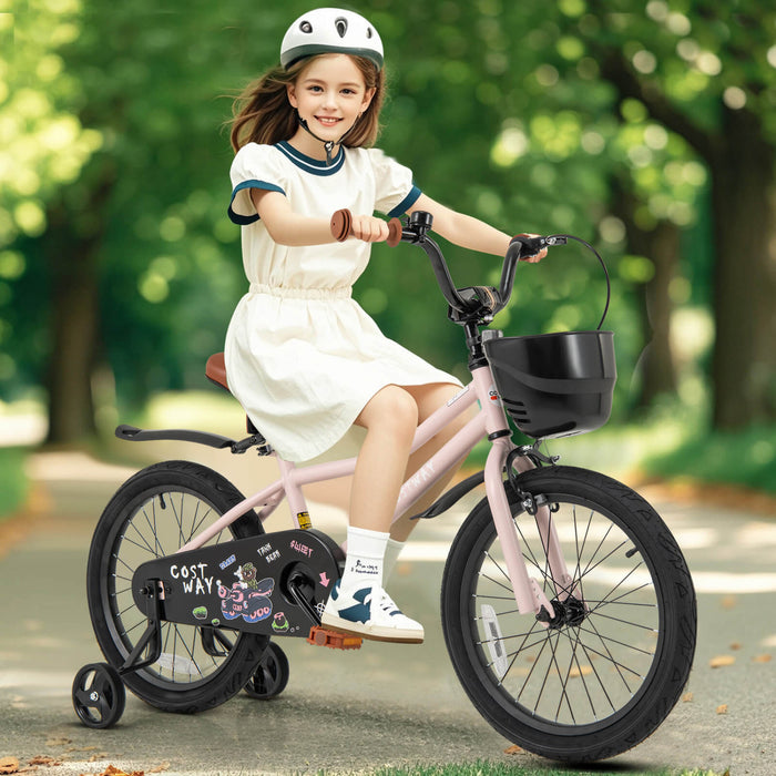 Costway 18\" Velo Pour Enfants Avec Roues D'entrainement Guidon Reglable Et Frein A Main De Siege Rose