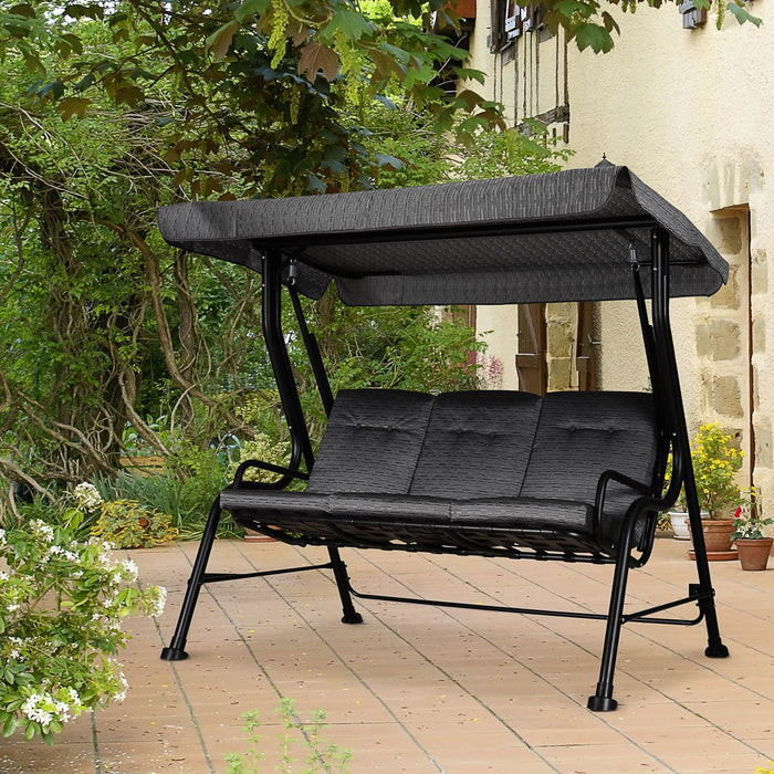 Outsunny Chaise Pivotante Exterieure Pour Porche En Metal Pour 3 Personnes Avec Auvent Pour Patio Et Jardin Au Bord De La Piscine, Gris