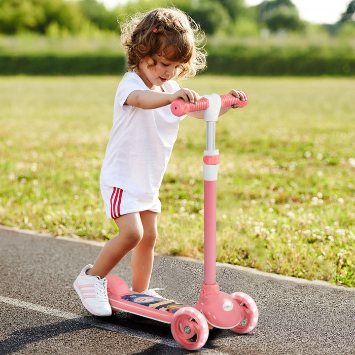 Qaba Trottinette Pour Enfants De 2 A 6 Ans, Avec Eclairage Led, Rose