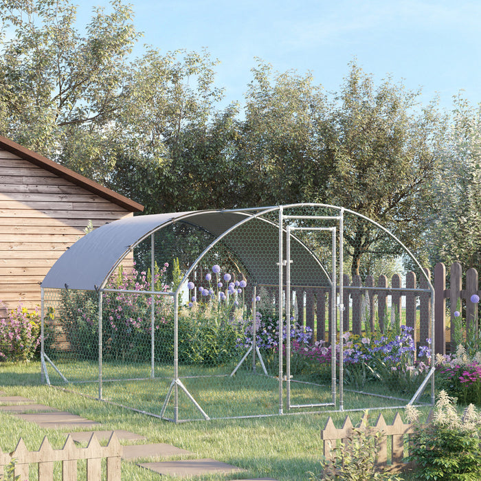 Pawhut Grand Poulailler En Metal Galvanise, Avec Couvercle, Pour L'exterieur De La Cour 110.25 \"l X 149.5 \"l X 77.5 \"h