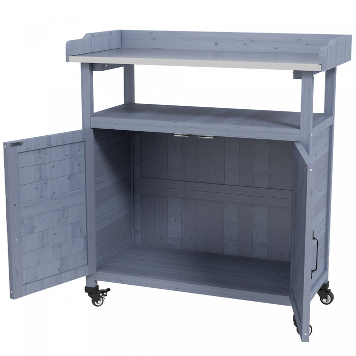 Outsunny Banc D'empotage Exterieur Avec Rangement, Roulettes, Gris