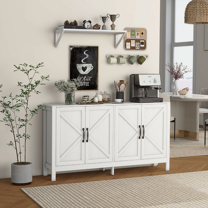 HOMCOM Armoire de Rangement, Buffet avec Porte de Grange, Etagere, Blanc