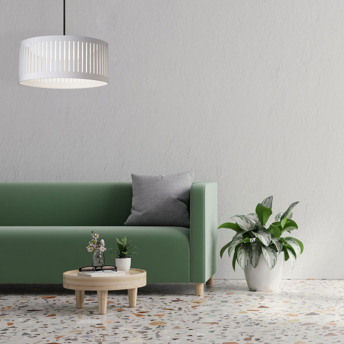 Luminaire suspendu de Dainolite avec abat-jour blanc à fentes, fini noir mat et ampoule à DEL de 22 W