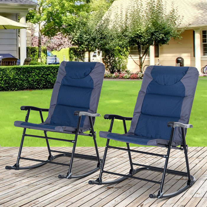 Ensemble De Chaises Bercantes Pliables Dessine De 2 Pcs En Patio, Bleu Marine