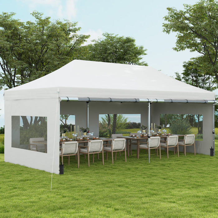 Outsunny Abri De Tente Instantane 20' X 10' Auvent Escamotable, Blanc