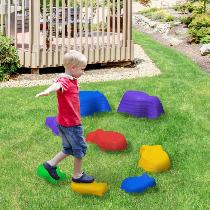 Outsunny 8 Pcs Pierres D'equilibre Pour La Coordination Des Enfants, Parcours D'obstacles, Jeu Sensoriel, Exterieur Interieur Pour 3-8 Ans