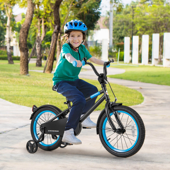 Costway 16\" Velo Pour Enfants Avec Guidon Reglable De Selle Roues D'entrainement Amovibles Frein A Main Noir