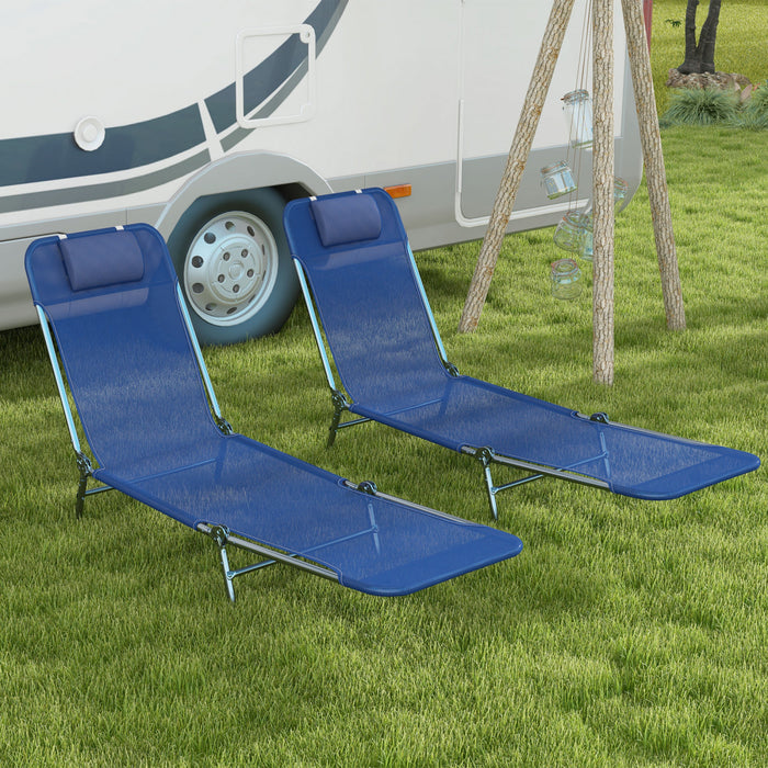 Outsunny Chaise Longue 2 Pcs, Chaises De Piscine Inclinables, Bleu Fonce
