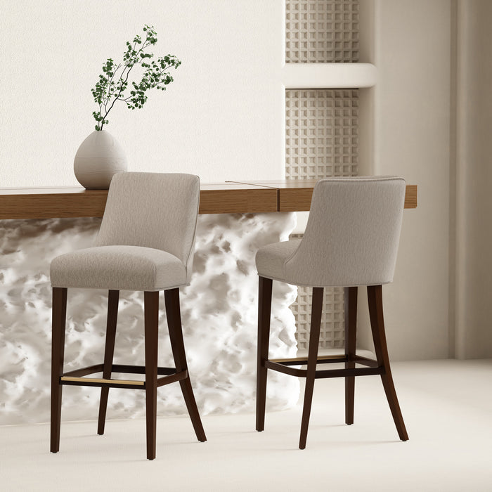 Tabouret de bar moderne Beever en bois et tissu chenille taupe - Lot de 2