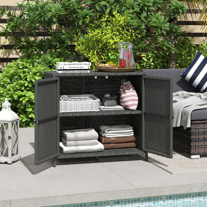 Meuble de Rangement en Rotin Outsunny avec 2 Portes Magnetiques, Gris Fonce