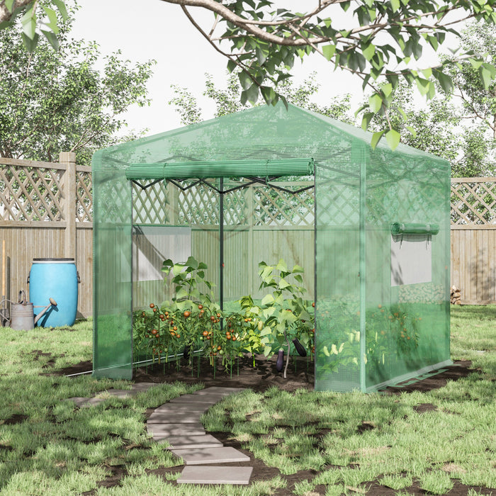 Outsunny 8' X 6' Maison Chaude A Effet De Serre Portable Avec Porte Enroulable Et 2 Fenetres D'exterieur Pour Plantes Jardin Pliable, Vert