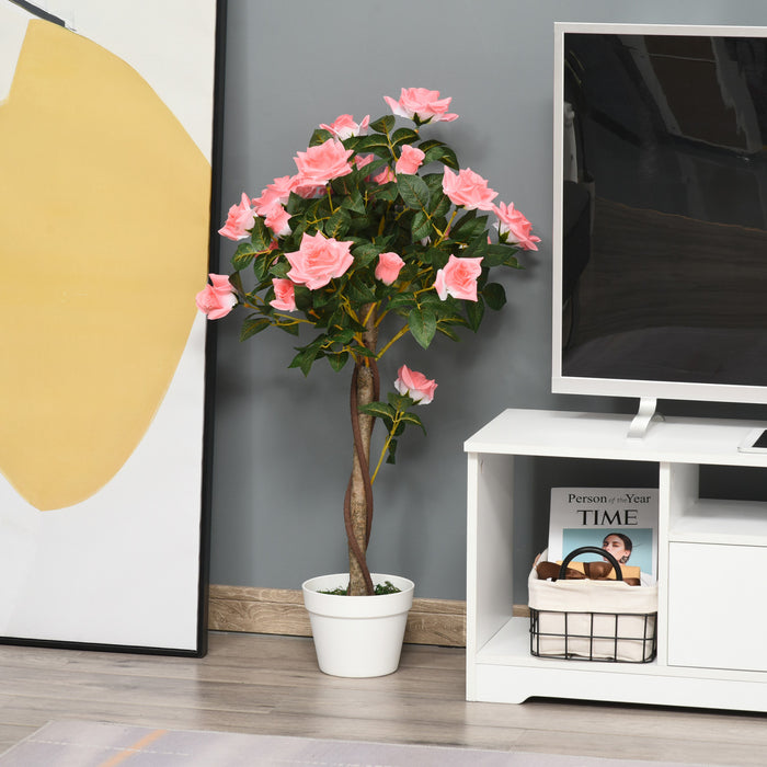 Outsunny Arbre Artificiel Decoratif avec Fleurs Realistes, Rose
