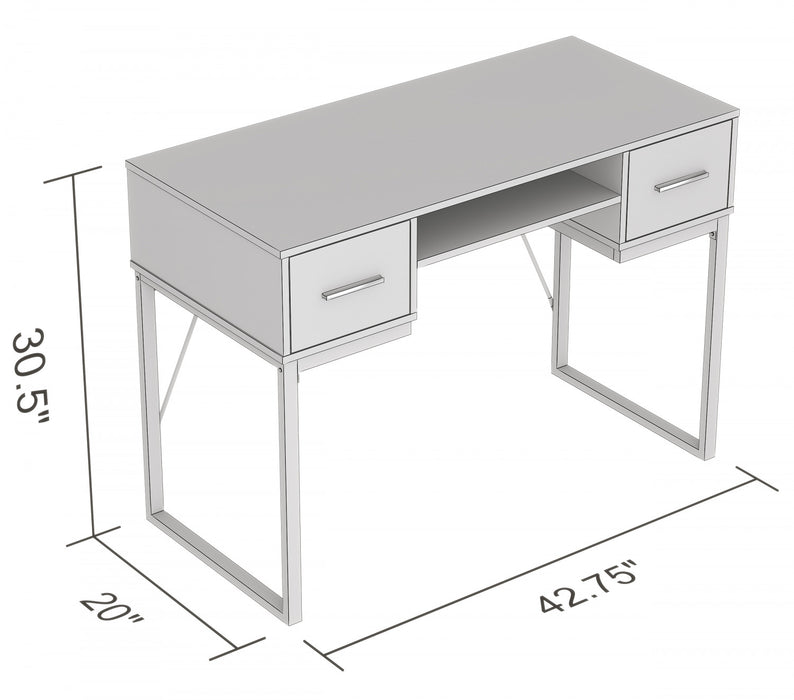 Bureau d’ordinateur de 43 po avec 2 tiroirs et 1 tablette - taupe foncé avec base en métal noir