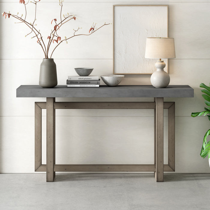 Table d'entree peinte Ethan 59,1'' avec design rectangulaire triple et pieds en bois de pin, grise
