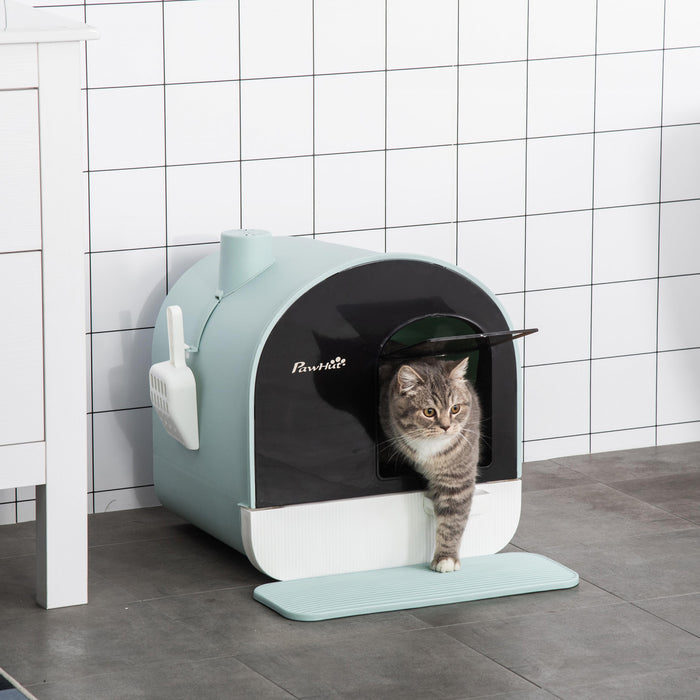 Pawhut Bac A Litiere Pour Chat Avec Couvercle, Bac A Litiere Couvert Pour Chats D'interieur Avec Plateau, Pelle, Filtre, 17\" X 17\" X 18.5\", Vert