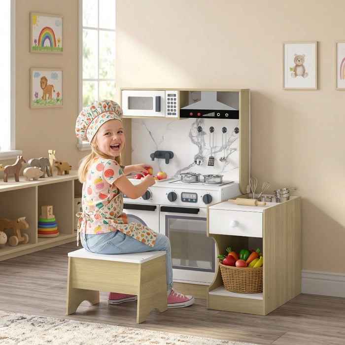 Qaba Cuisinette Enfant 2-en-1 avec Table et Tabouret Convertibles