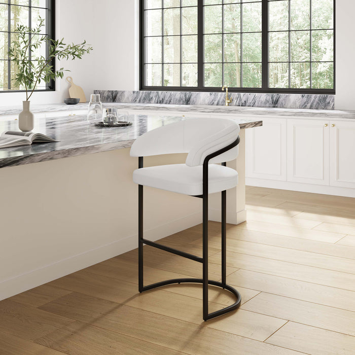 Tabouret de bar moderne Augusta en metal et tissu, coloris blanc