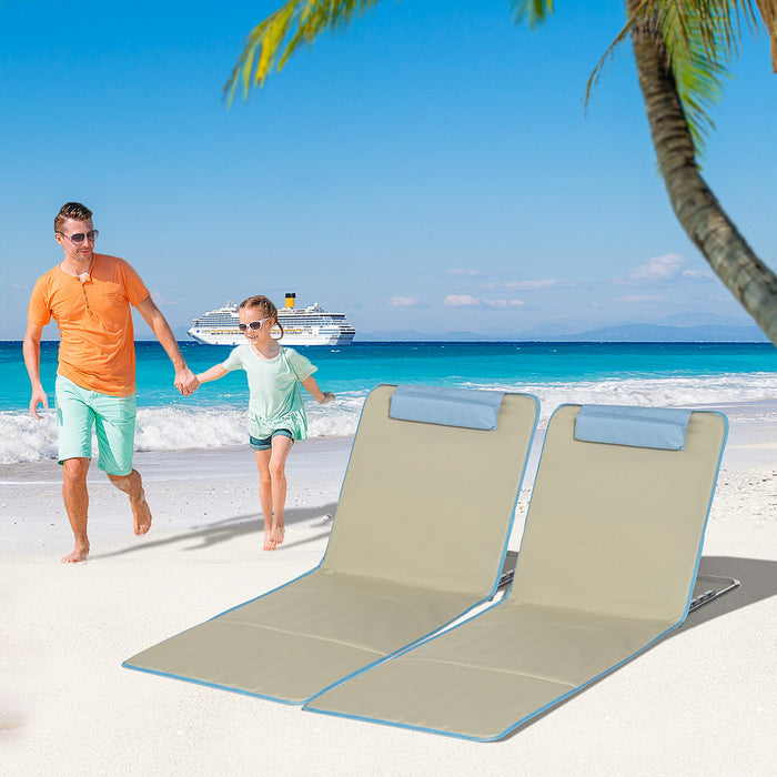 Outsunny Lot De 2 Chaises Longues De Plage, Tapis De Plage Pliable, Beige