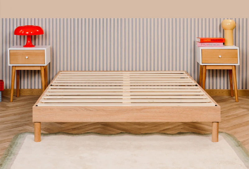 Cadre de grand lit plateforme Smart Base Essential en métal - naturel