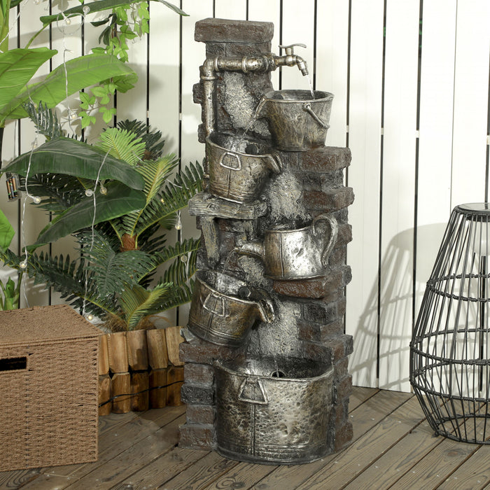 Outsunny Fontaine D'exterieur Avec Lumiere Led, Fontaine D'eau En Resine