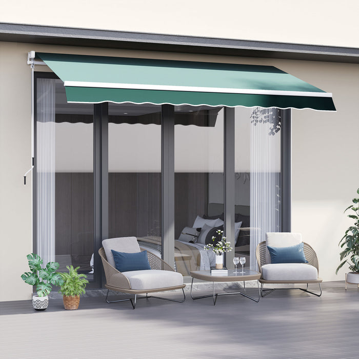 Outsunny 8'x7' Manuel Retractable Resistant A L'eau Pare-soleil Patio Auvent Abri Auvent De Terrasse Exterieure (vert Fonce)