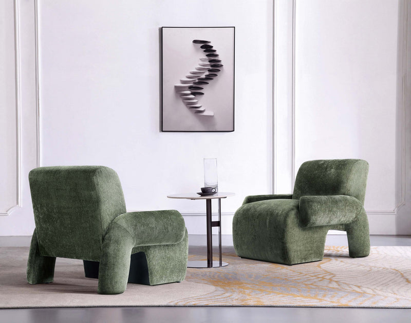 Fauteuil lounge en chenille vert olive Verandah style mid-century moderne - Lot de 2