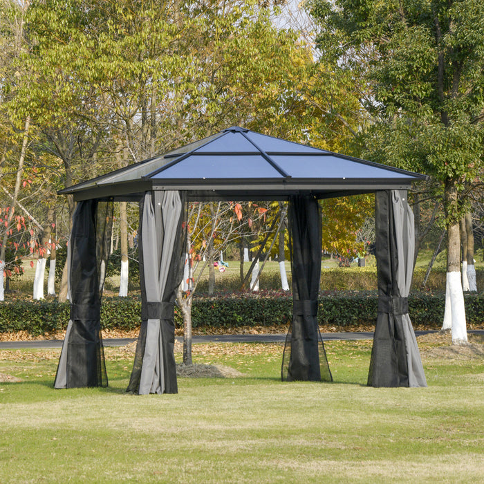 Outsunny 10 X 10 Ft Chapiteau De Gazebo A Toit Dur, Abri Resistant, Parasol Avec Rideau