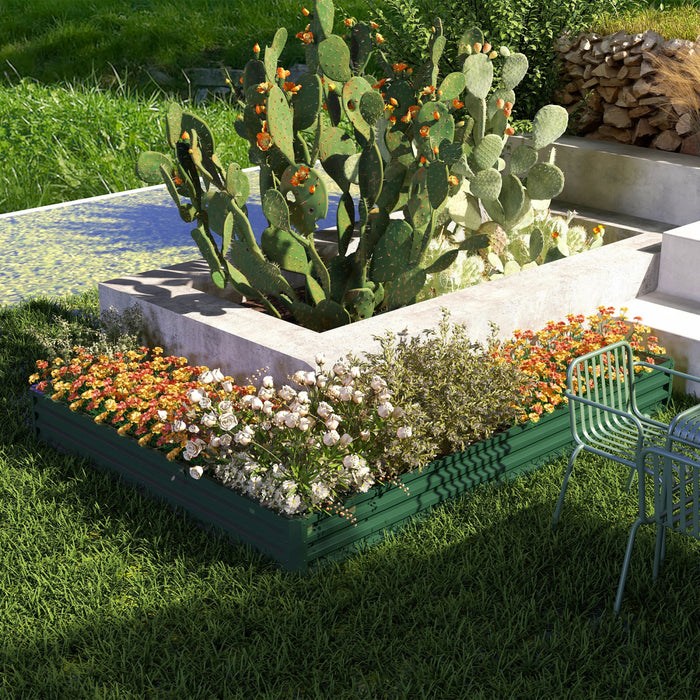 Outsunny Lit De Jardin Sureleve En Forme De L, 82\" X 109\" X 12'' Jardiniere En Acier Galvanise Avec Tiges Multi-renforcees Pour Legumes, Fleurs Et Herbes, Vert