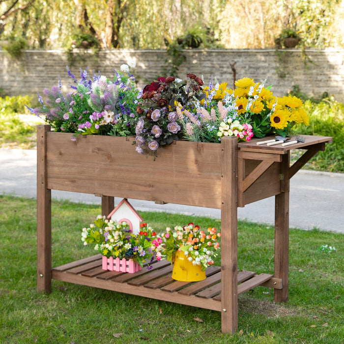 Outsunny 49 '' X 21 '' X 29 '' Support De Plante De Jardin Sureleve Support De Plante De Jardin Sureleve En Bois Jardiniere De Jardin En Bois Pour L'exterieur Avec Planche A Clin, Marron
