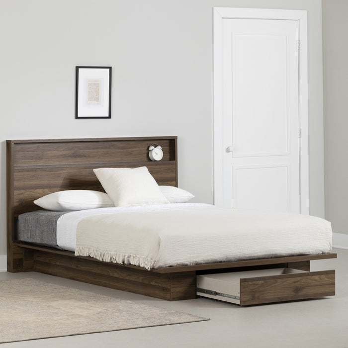 Musano Ensemble Lit Plateforme Et Tete De Lit Noyer Naturel, De Meubles South Shore