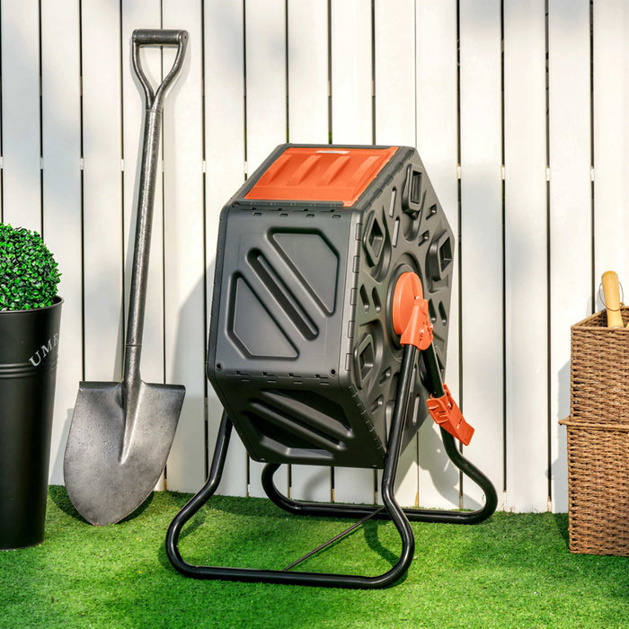 Outsunny Composteur Rotatif 65L, Bac a Compost avec Pieds en Acier, Orange