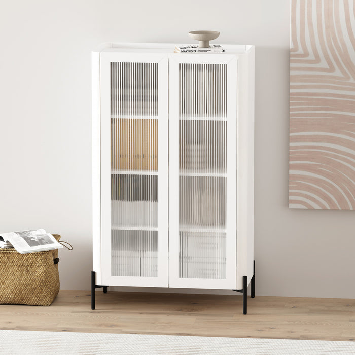 Armoire bibliotheque moderne Abbey 32\" en verre trempe blanc (4 etageres)