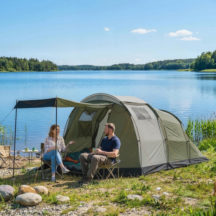 Outsunny Tente de Camping avec Bache de Pluie, Impermeable pour 3-4 Personnes, Vert
