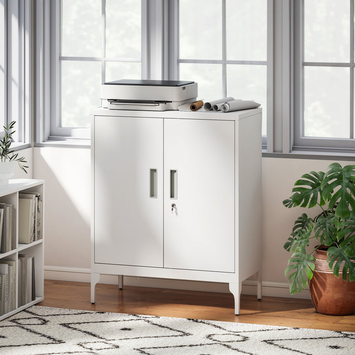 HOMCOM Armoire de rangement metallique avec serrure, armoire en acier Blanc
