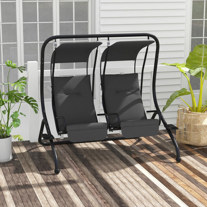 Outsunny Balancoire De Patio 3 Places Avec Auvent Reglable, Gris